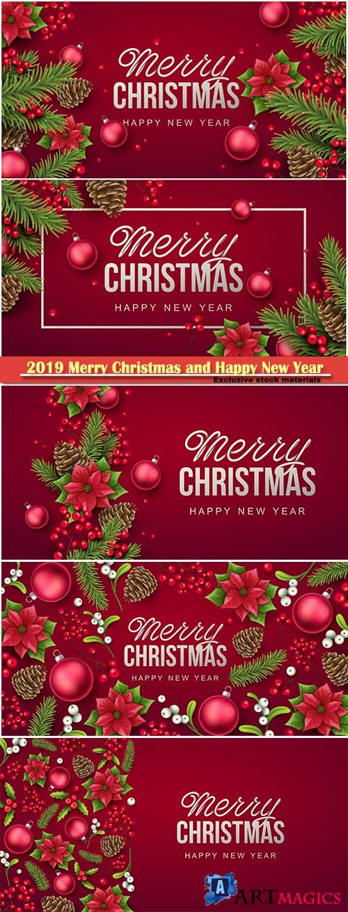2019 Merry Christmas and Happy New Year vector design # 14