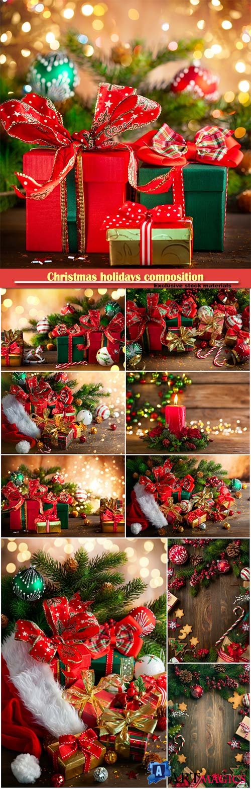 Christmas holidays composition with  gift boxes