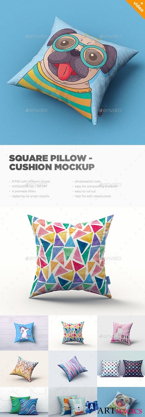 Square Pillow / Cushion MockUp - 22996798