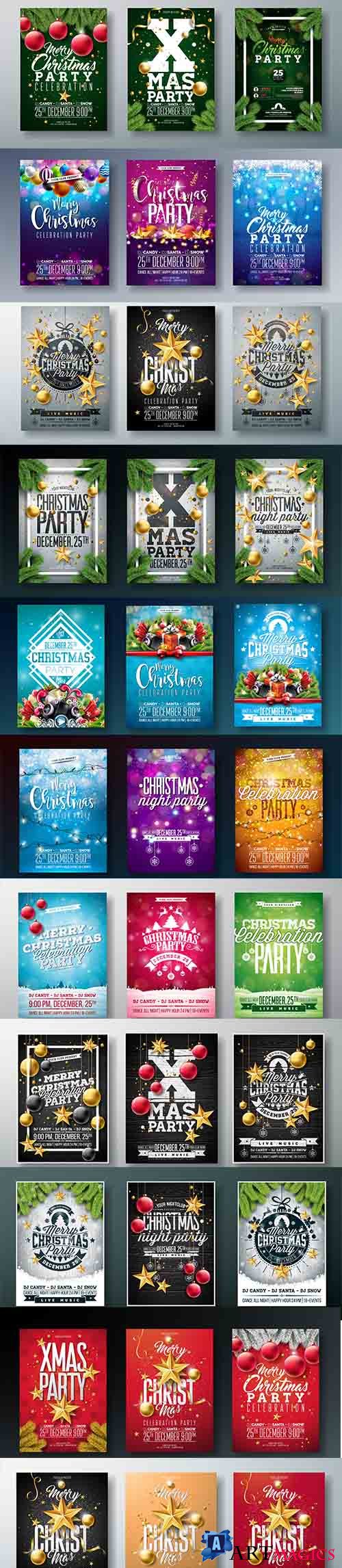 Party flyer Christmas vector Illustration with holiday elements