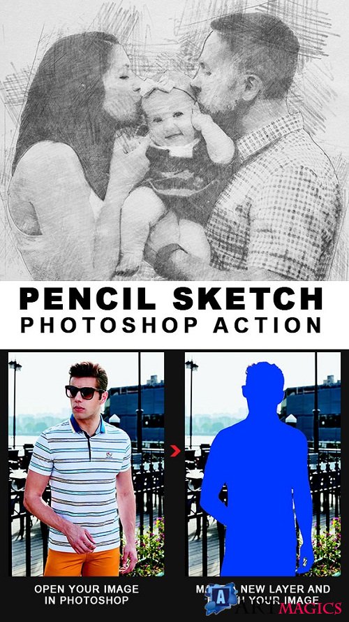 Pencil Sketch Photoshop Action - 21718327