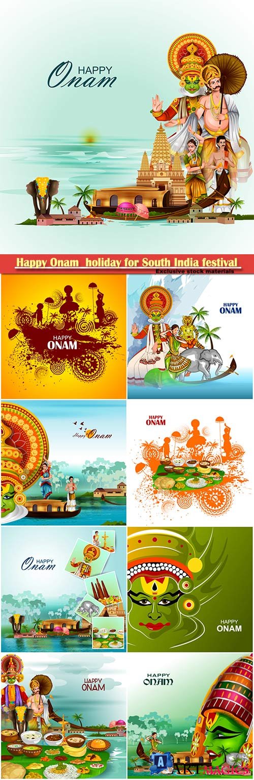 Happy Onam  holiday for South India festival vector background