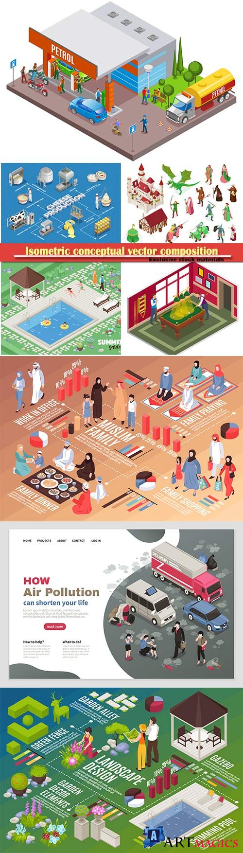 Isometric conceptual vector composition, infographics template # 66