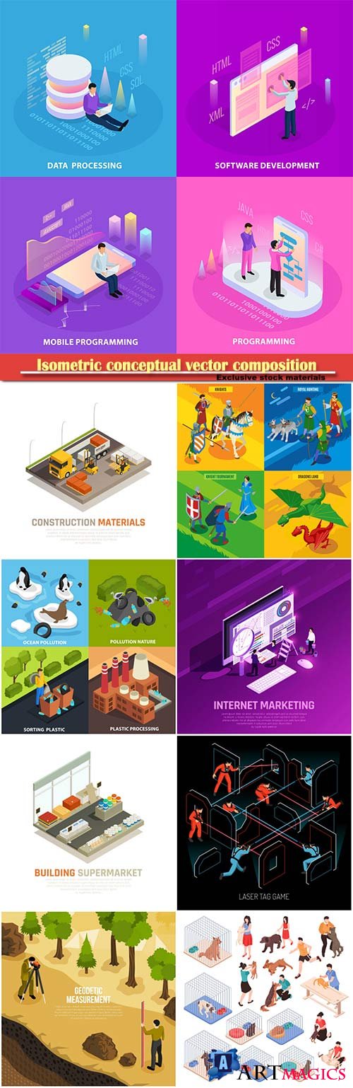 Isometric conceptual vector composition, infographics template # 67
