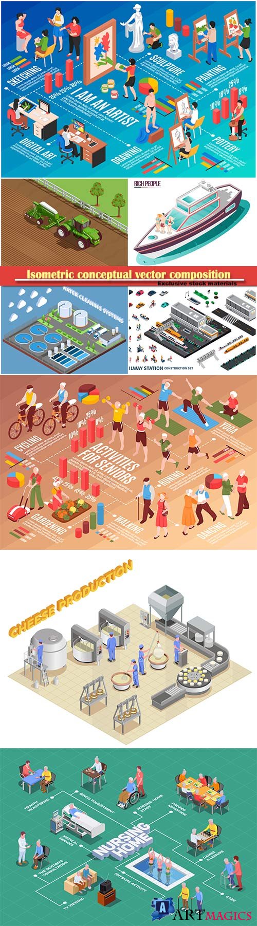 Isometric conceptual vector composition, infographics template # 69