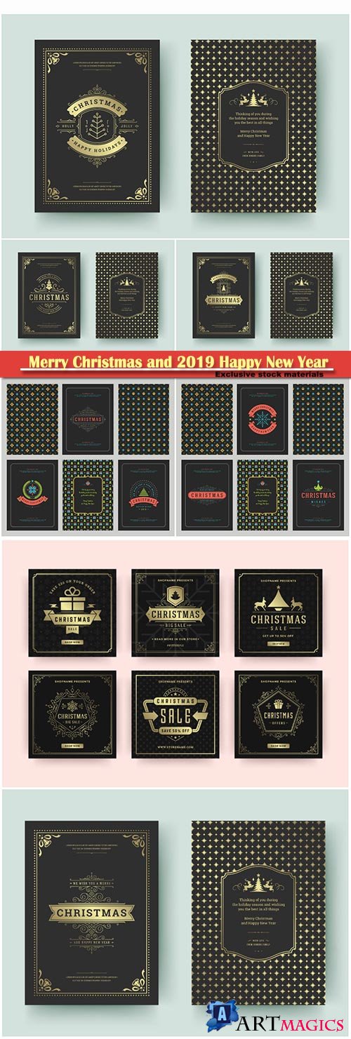 Merry Christmas and 2019 Happy New Year vector design card