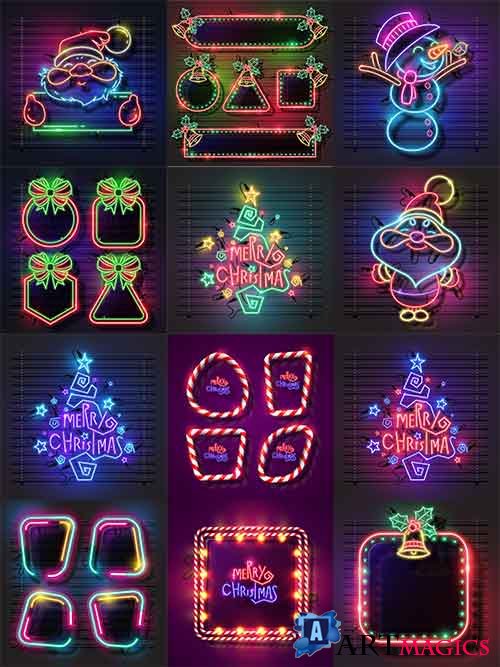    -   / Christmas neon banners - Vector Graphics
