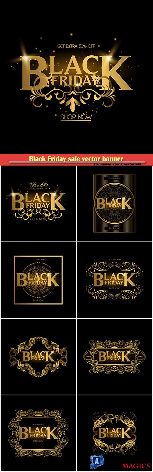 Black Friday sale vector banner, gold luxury logo