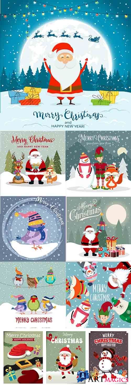 Christmas holiday santa celebration gift cartoon illustration