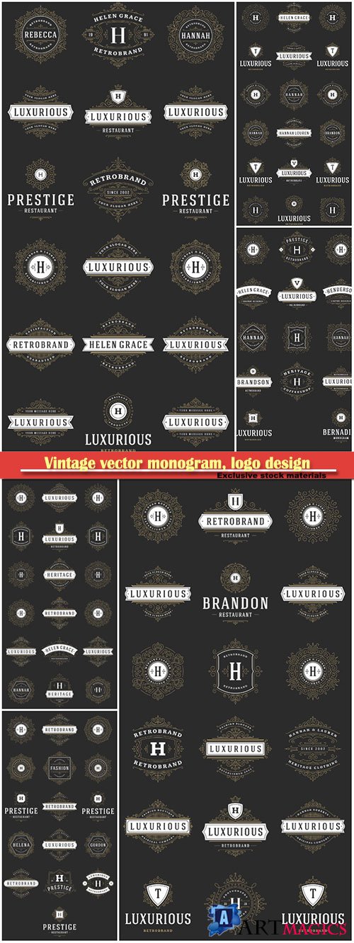 Vintage vector monogram, logo design template