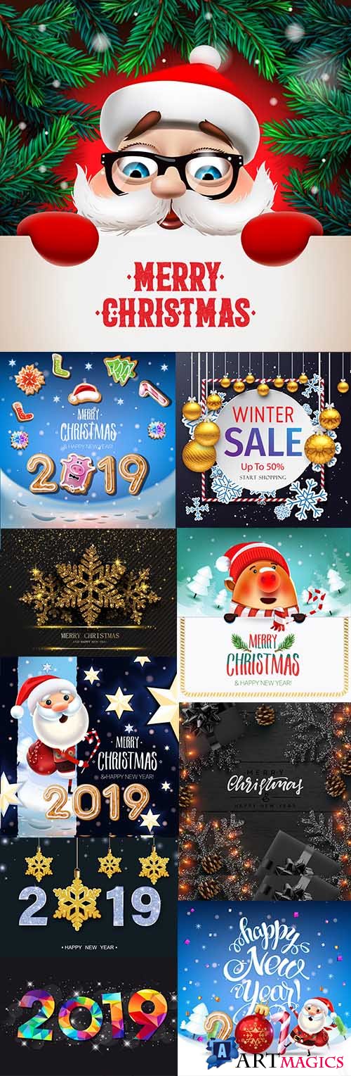 Christmas Santa and decorative New Year 2019