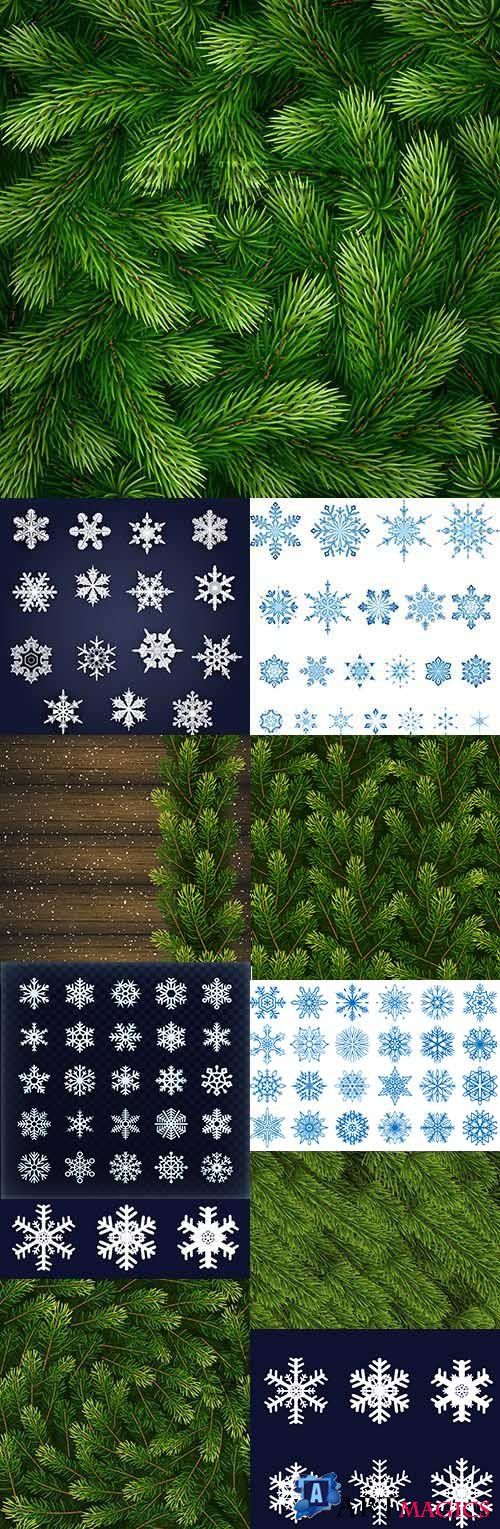 Christmas Tree and decoration snowflakes seamless pattern