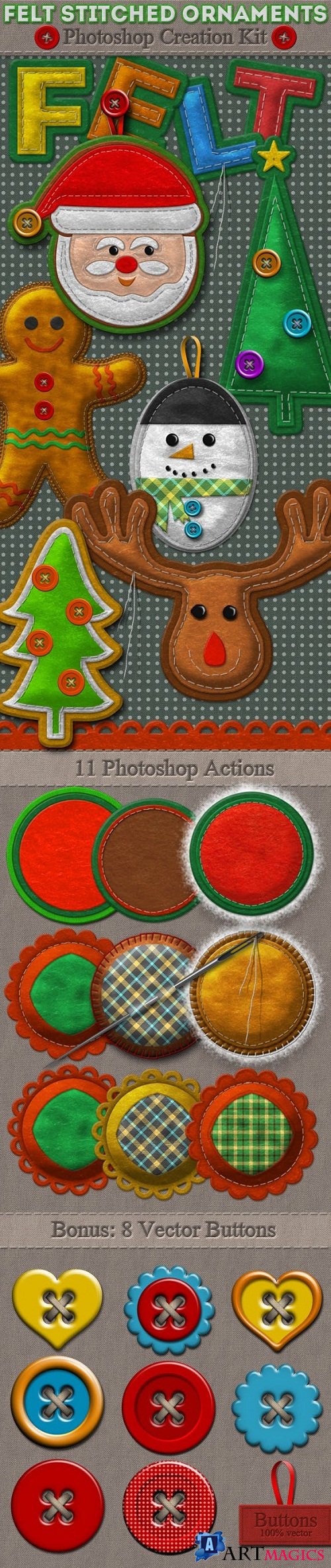 Felt Stitched Ornaments Photoshop Creation Kit - 9693079