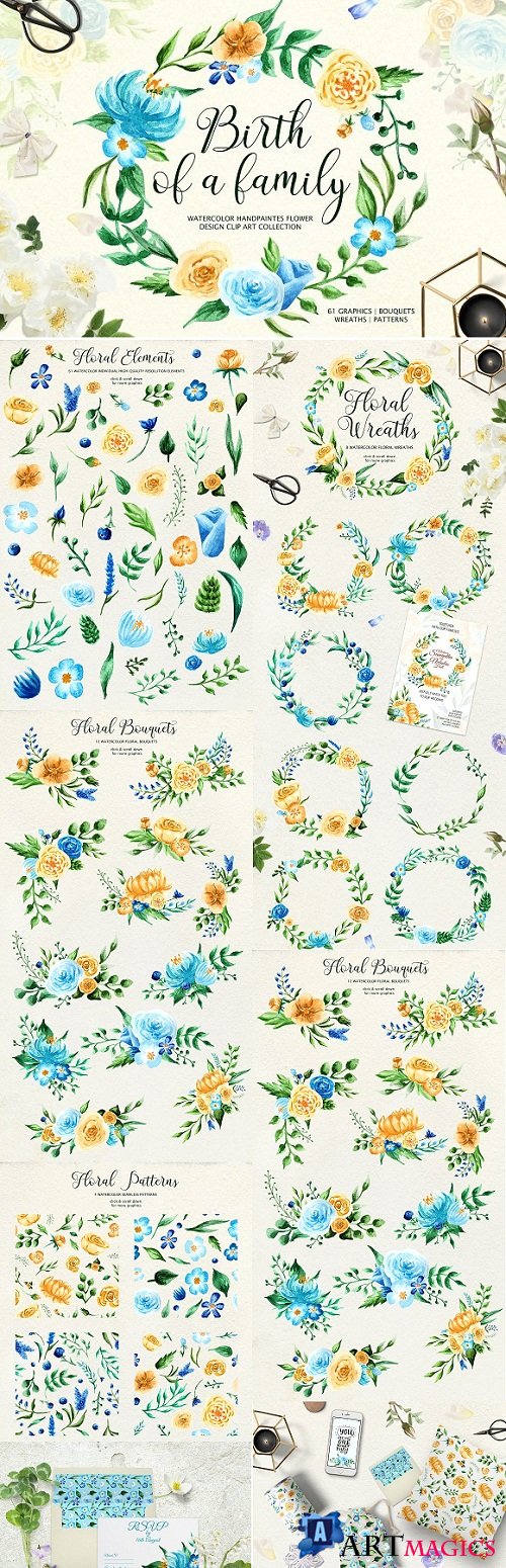 Birth of Watercolor Flower Set 1929933