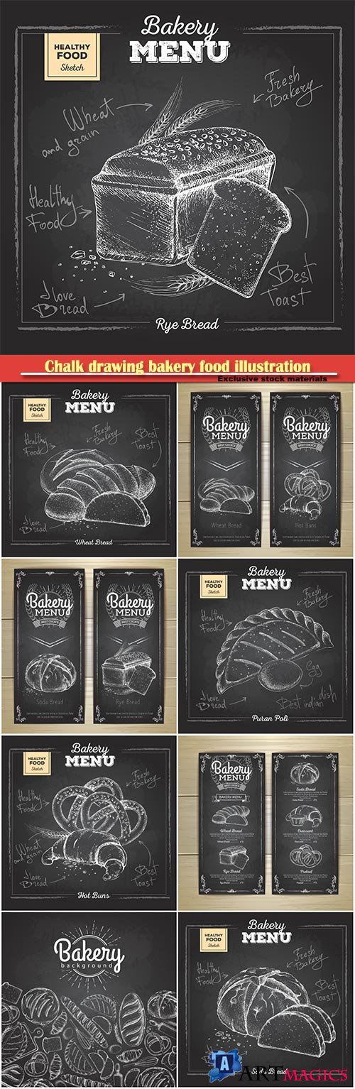 Chalk drawing bakery food illustration, restaurant menu