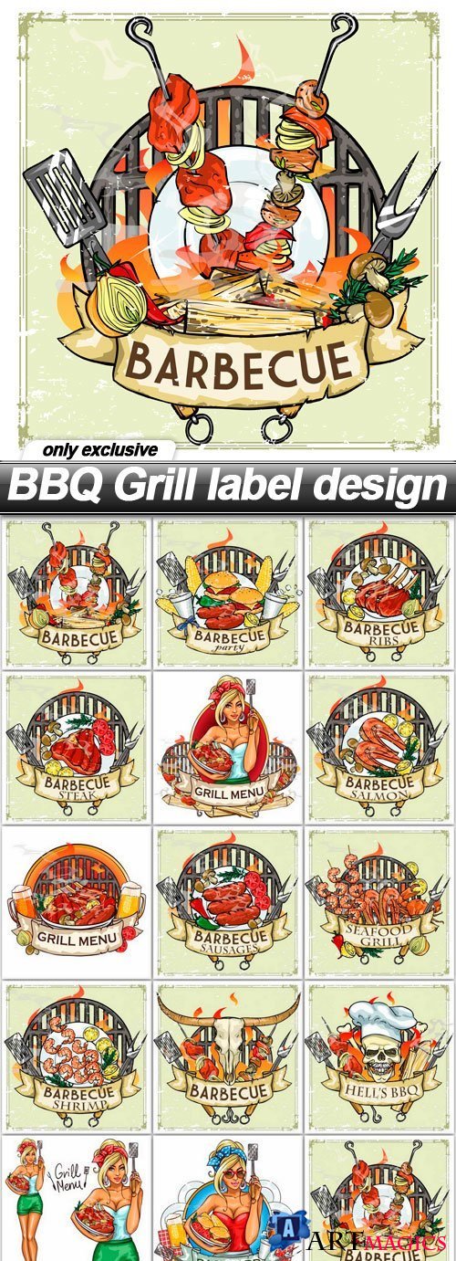 BBQ Grill label design - 14 EPS