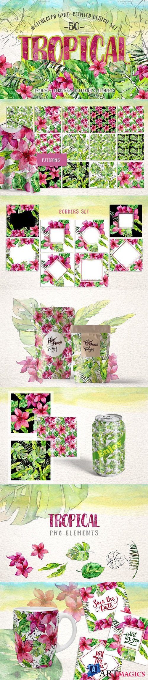Tropical leaves collection PNG watercolor set  2916692 - 3486449