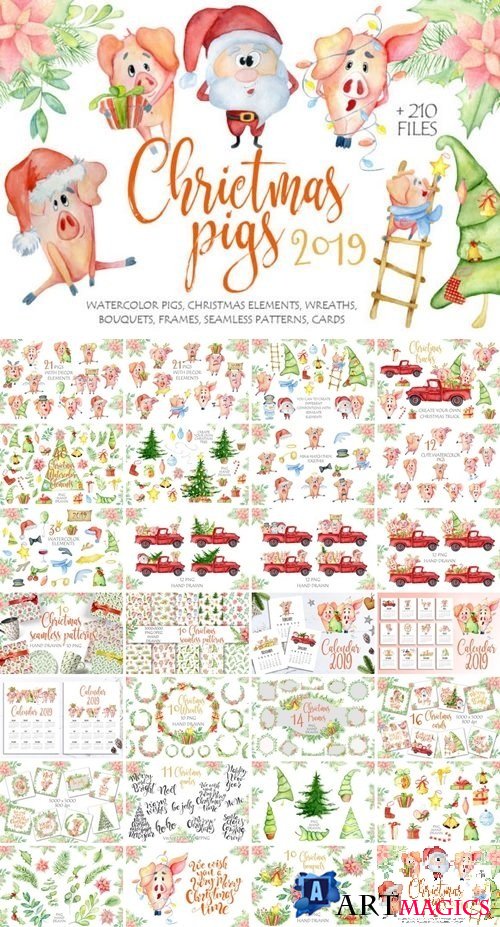 Christmas cute pigs collection - 3077932