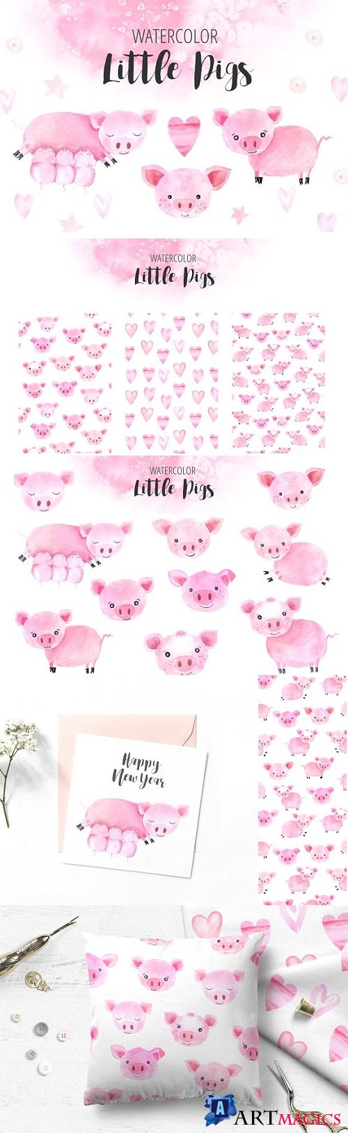 Watercolor Little Pigs Set 3228509