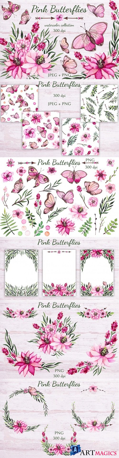 Thehungryjpeg - Pink Butterflies - 3458026