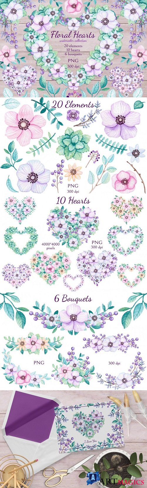 Thehungryjpeg - Floral Hearts 117479
