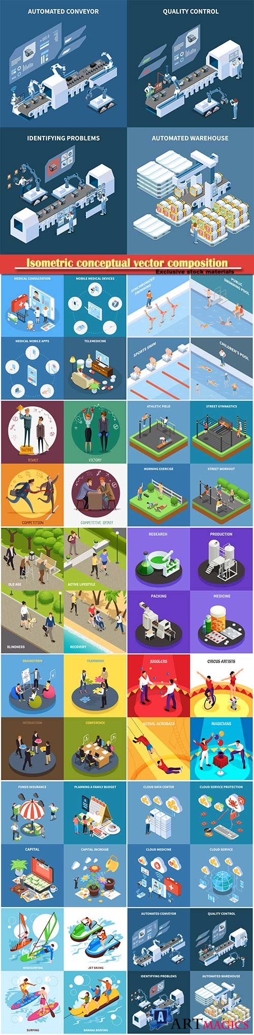 Isometric conceptual vector composition, infographics template # 72