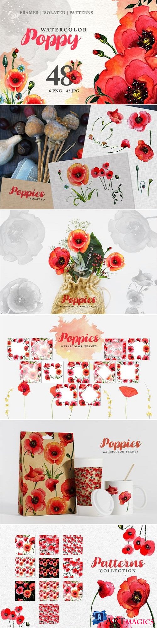 POPPY Watercolor Red png - 3304914