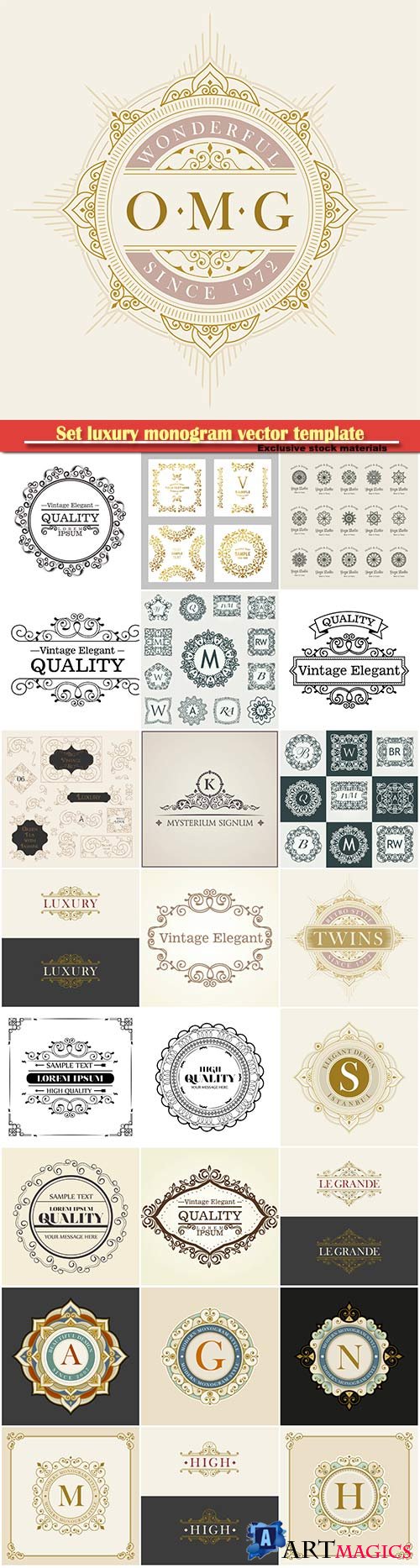 Set luxury monogram vector template, logos, badges, symbols # 4