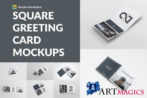 Square Greeting Card Mock-Ups 2418391