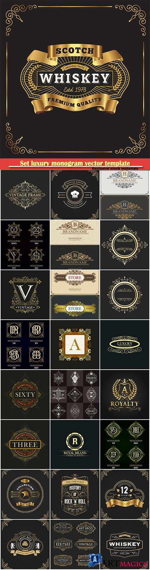 Set luxury monogram vector template, logos, badges, symbols # 13