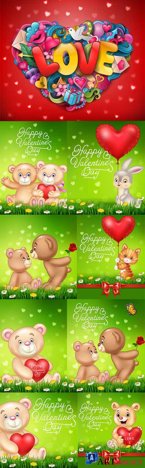     -   / Romantic backgrounds with bears - Vector Graphics