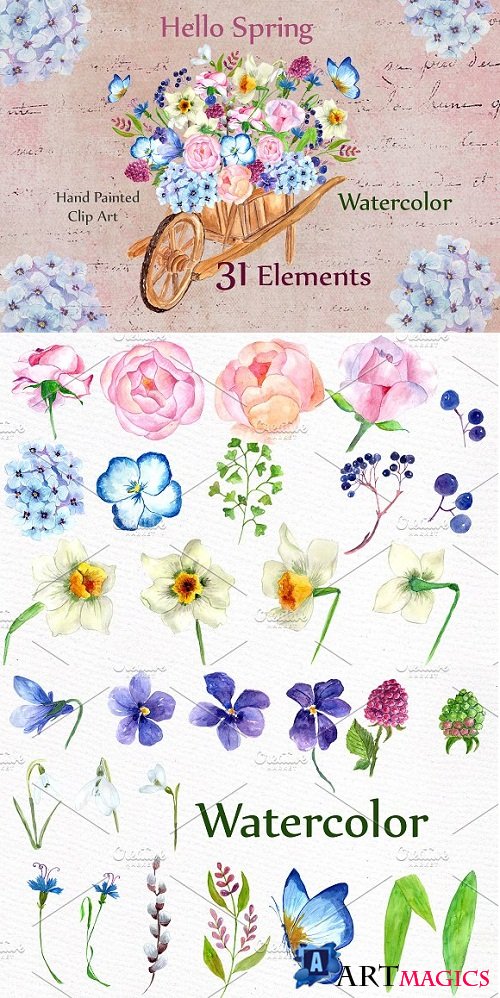 Watercolor wedding flowers clipart - 636780