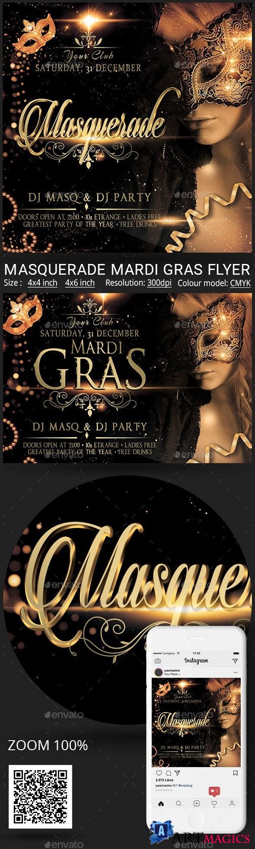 Masquerade Mardi Gras Party Flyer 23088740 - 3365455