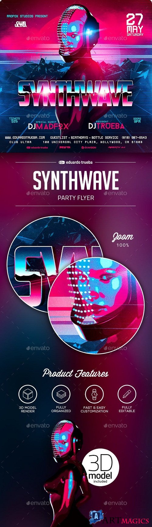 Synthwave Retro Party Flyer 23130675