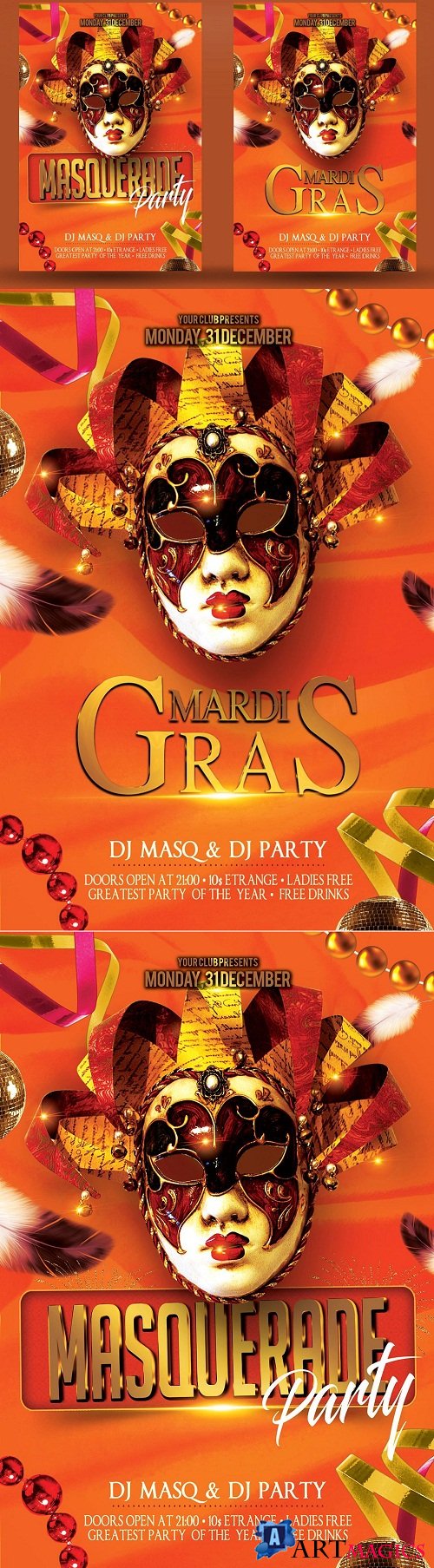 Masquerade Mardi Gras Party Flyer 3375517
