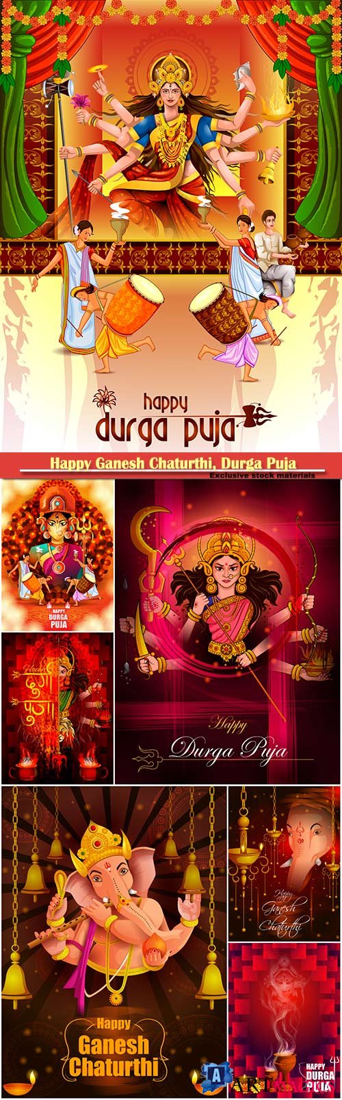 Happy Ganesh Chaturthi, Durga Puja vector illustration