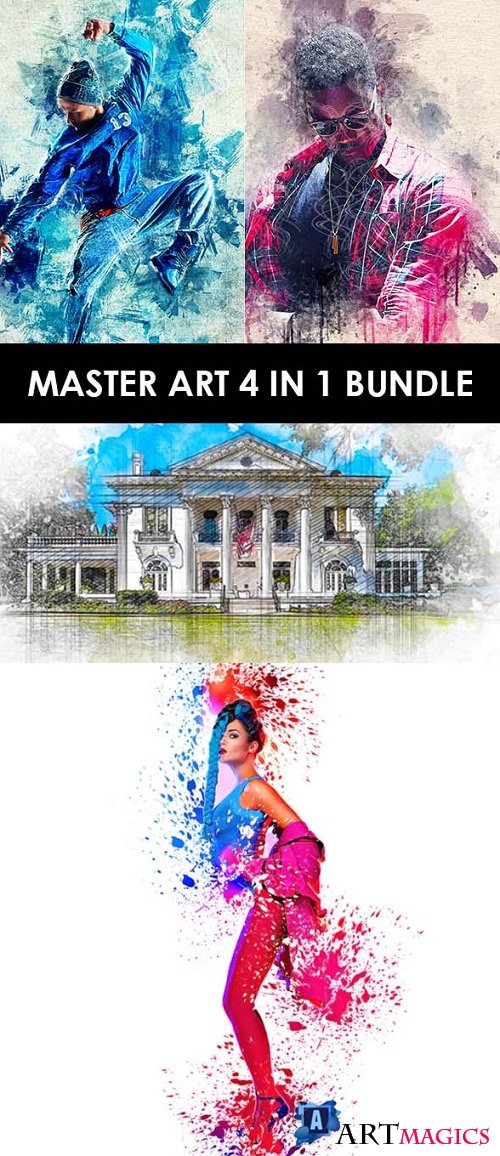 Master Art 4 in 1 Photoshop Action Bundle - 22591565