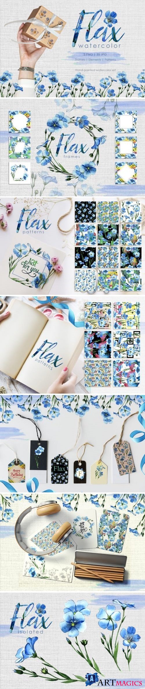 Flax blue Watercolor png - 3358680