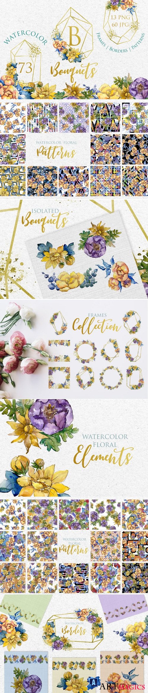 Bouquets Yellow Watercolor png 3372062