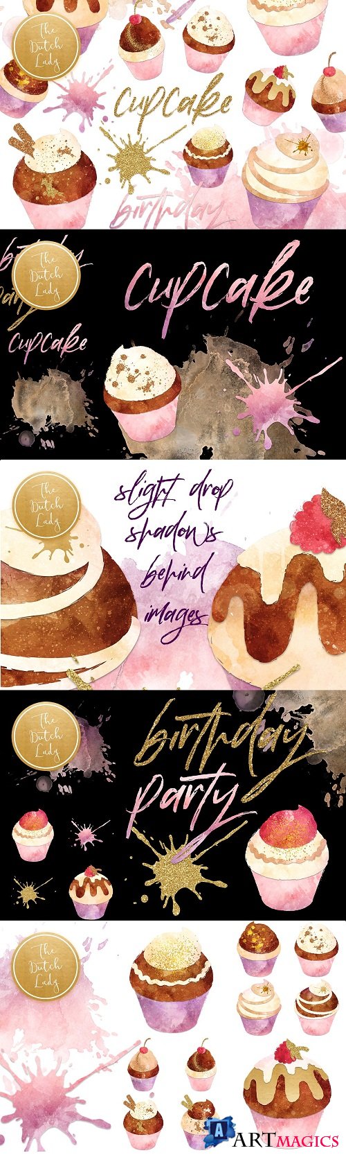 Cupcake Clipart Set in Grunge Style 3370002