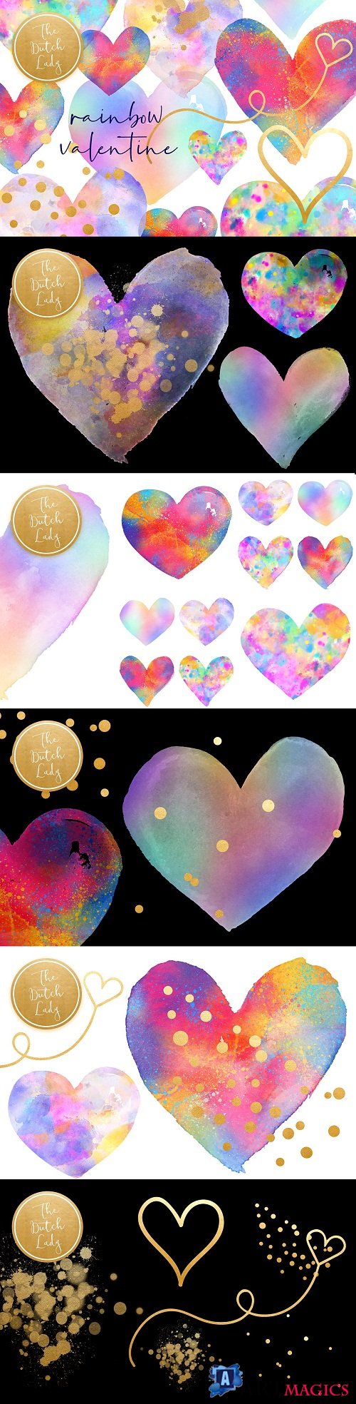 Valentine Rainbow Heart Clipart Set 3397901