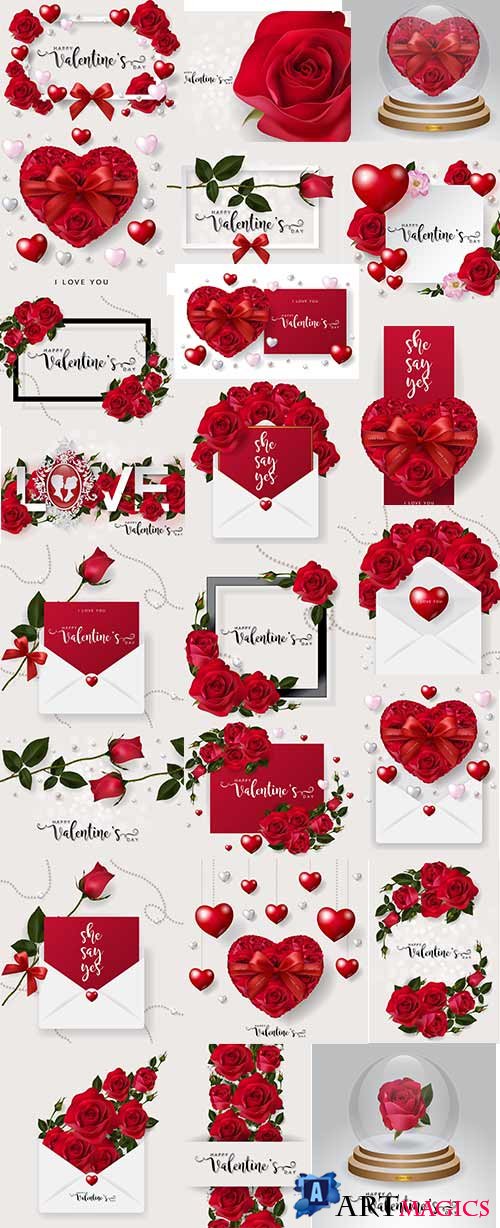     - 3 -   / Romantic backgrounds with roses - 3 - Vector Graphics
