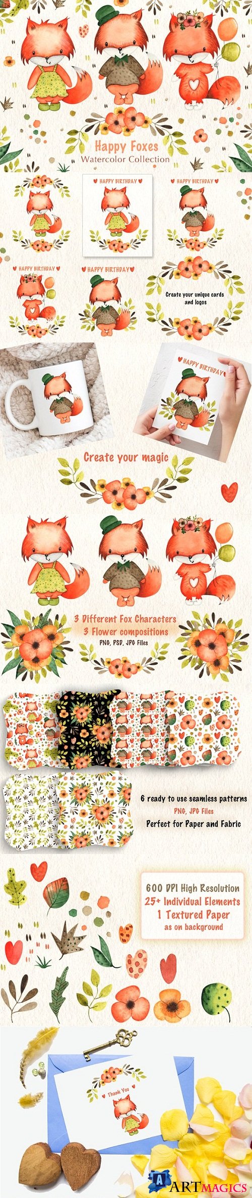 Happy Foxes Watercolor Collection - 3369221