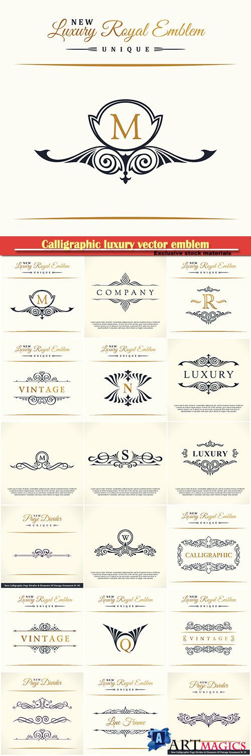 Calligraphic luxury vector emblem, monogram, label, logo