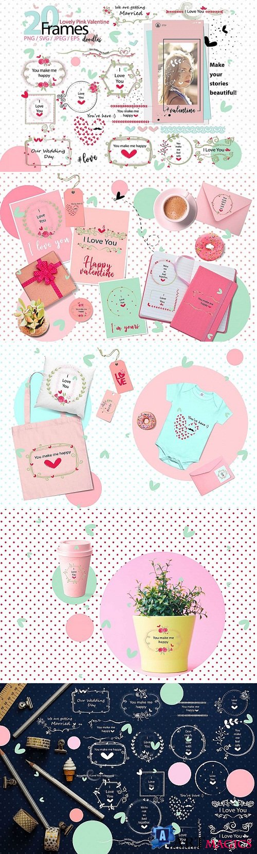 DB Lovely Pink Valentine Doodle frames - 209291
