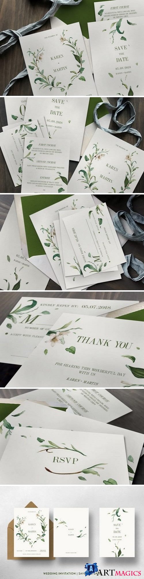 Green Foliage Wedding Invitation Suite 1116824