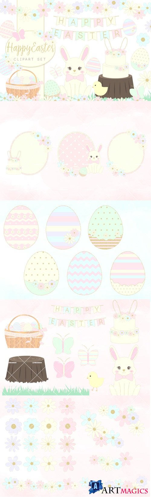Easter Bunny and Eggs Clipart set