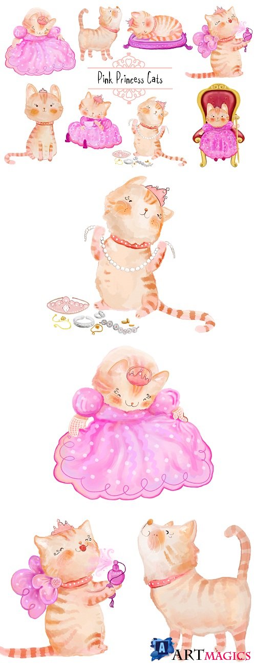 DB Pink Princess Cats CLIP ART 131751