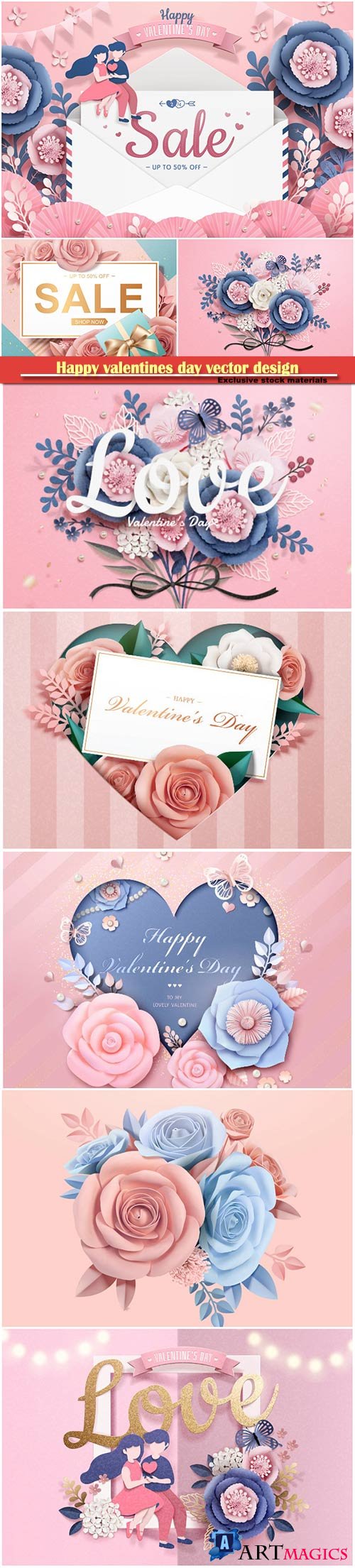 Happy valentines day vector design with heart, balloons, roses in 3d illustration # 8