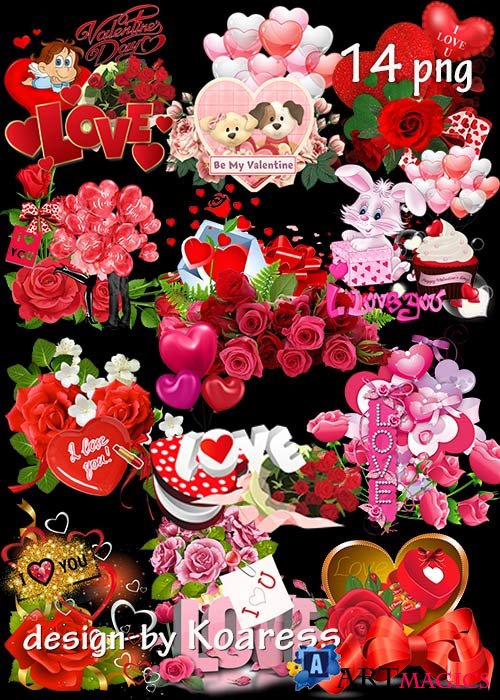       - Set of romantic png clusters for Valentine